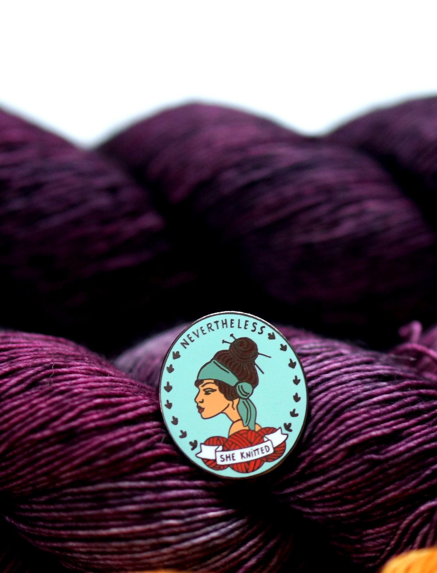 Image of Nevertheless She Knitted Enamel Pin