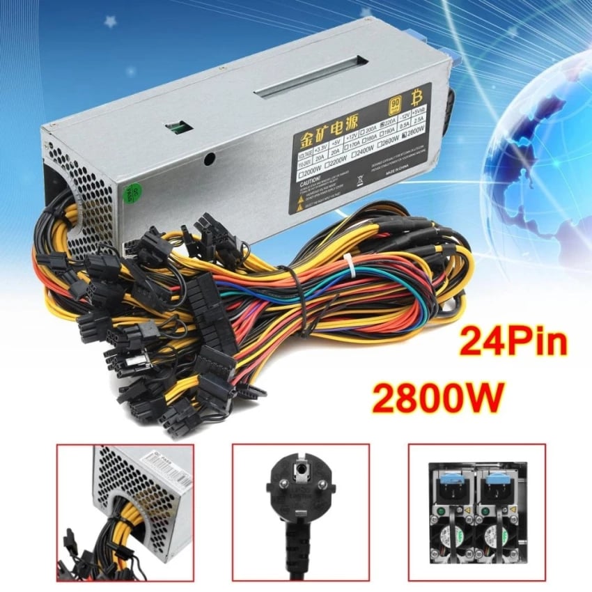 Image of 2800W 24Pin 12GPU Mining Power Supply For Eth Rig Ethereum Bitcoin Miner 90 PLUS - intl