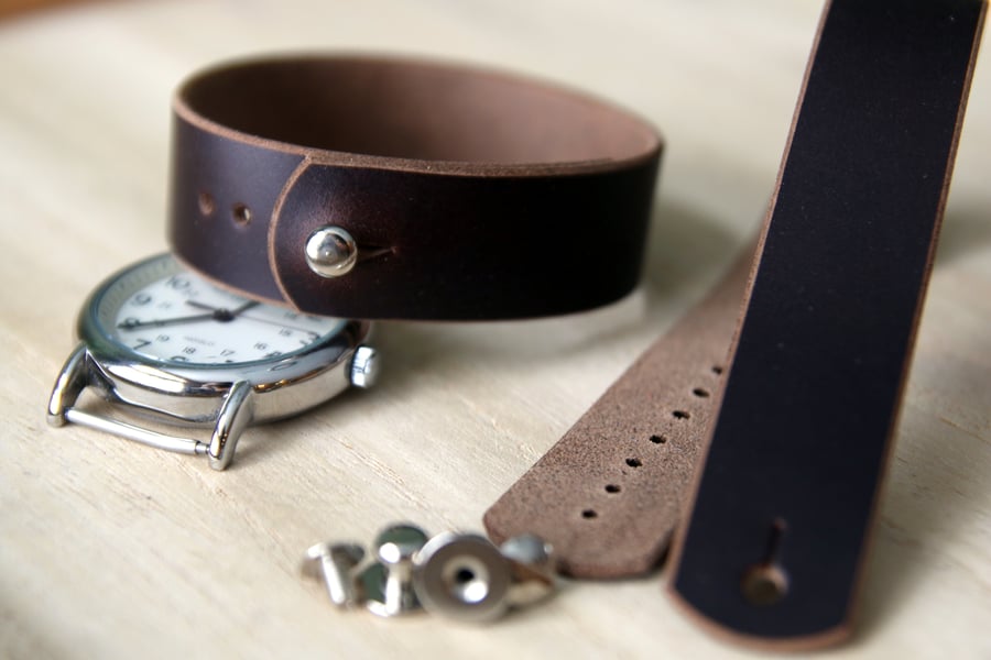 Image of Button Stud Watch Strap in Horween Chromexcel