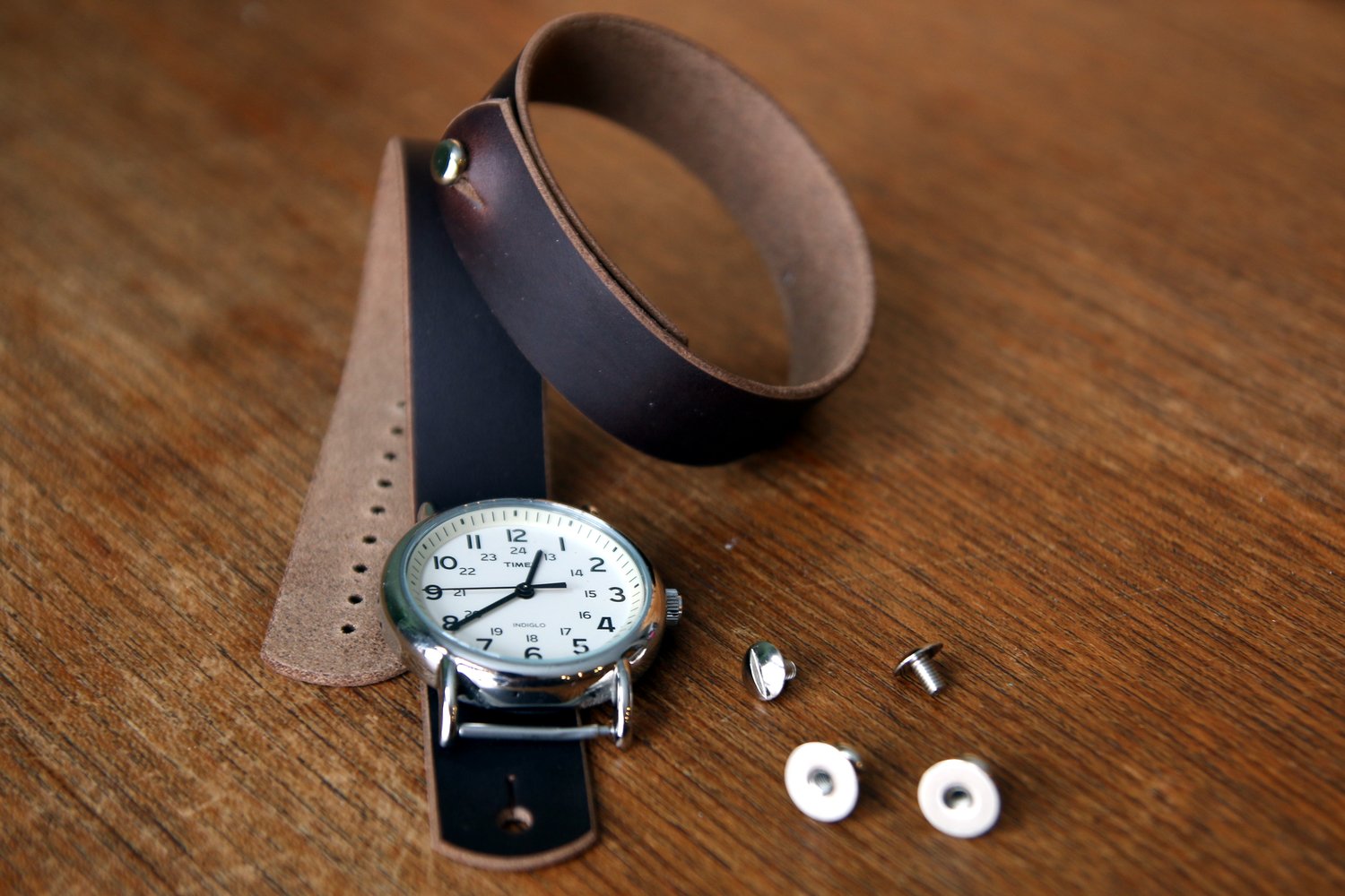 Image of Button Stud Watch Strap in Horween Chromexcel