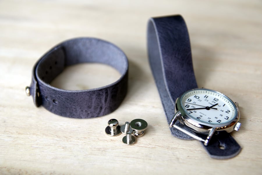 Image of Button Stud Watch Strap - Horween Cascade Grey Vintage