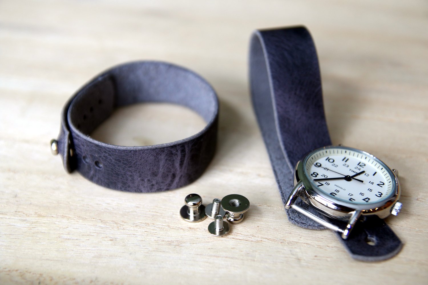 Image of Button Stud Watch Strap - Horween Cascade Grey Vintage