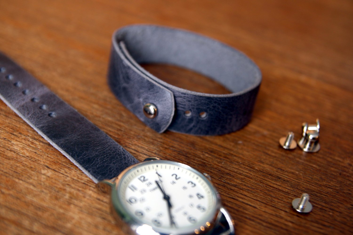 Image of Button Stud Watch Strap - Horween Cascade Grey Vintage