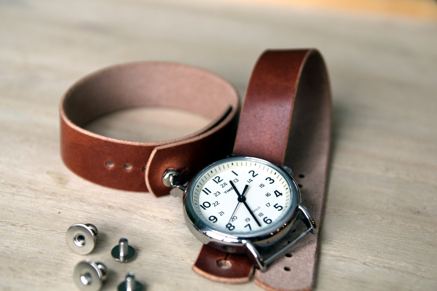 Image of Button Stud Watch Strap - Horween Natural Dublin