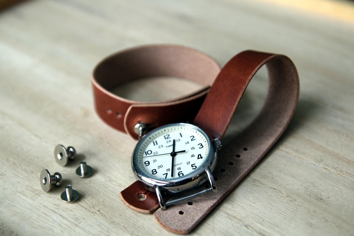 Image of Button Stud Watch Strap - Horween Natural Dublin