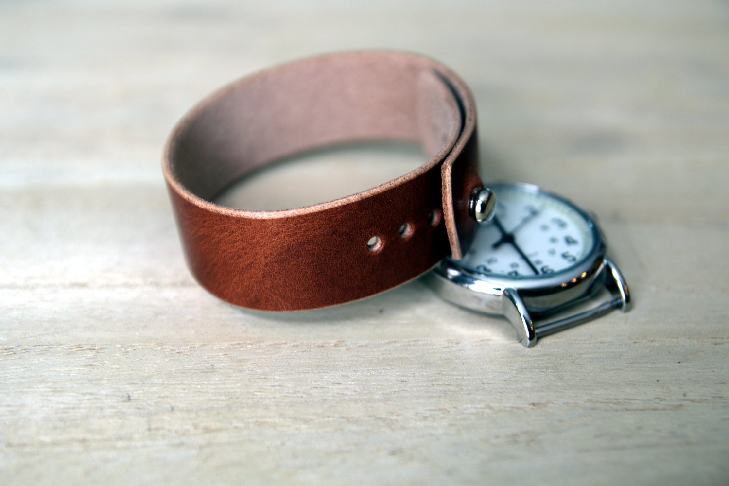 Image of Button Stud Watch Strap - Horween Natural Dublin