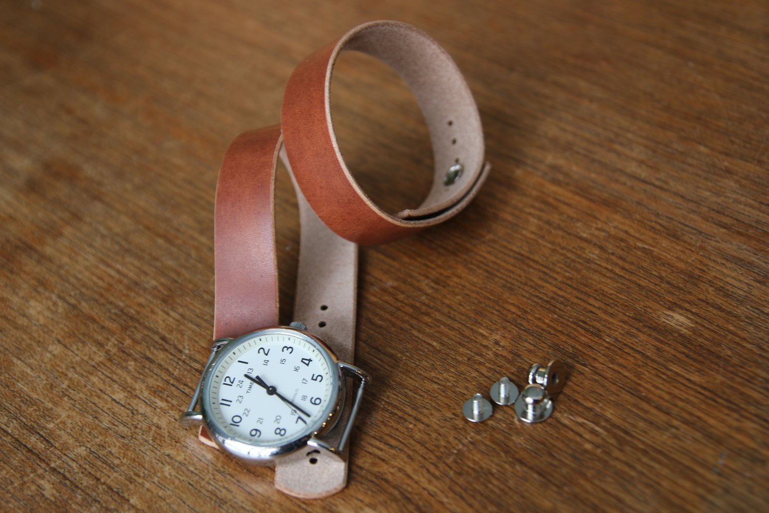 Image of Button Stud Watch Strap - Horween Natural Dublin