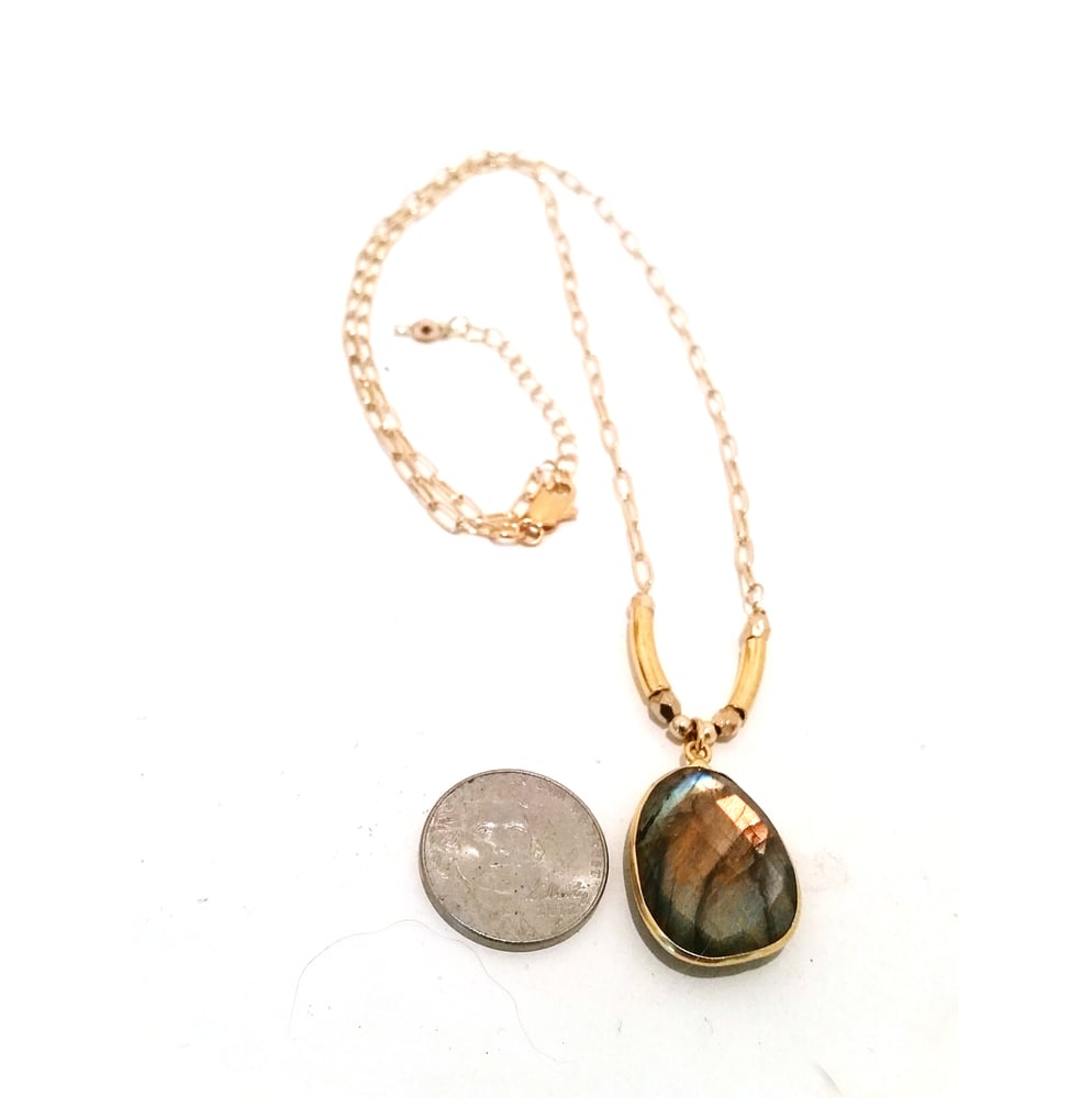 Image of Labradorite Pendant Gold Bar Bohemian Y-shape Necklace