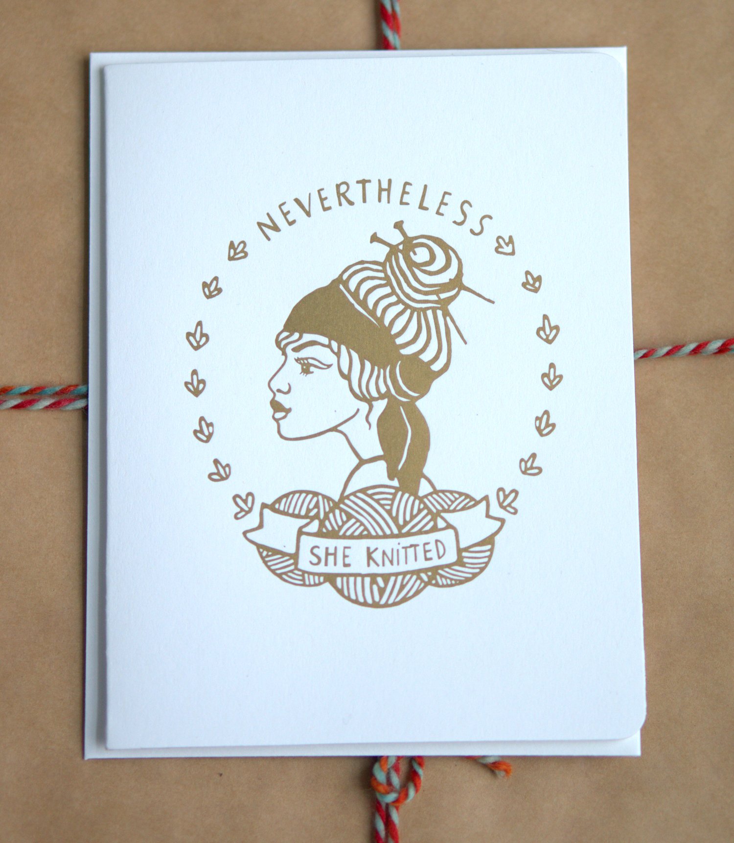 Image of Nevertheless She Knitted - Gold Letter Press Cards