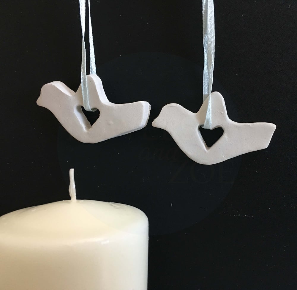 Image of Dove with Hearts Clay Tags (set of 2)