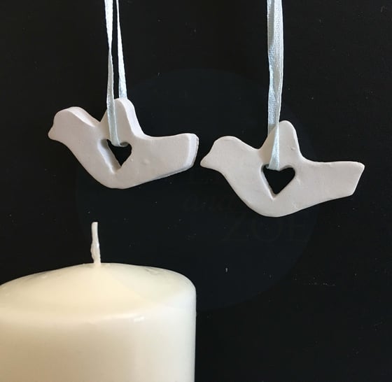 Image of Dove with Hearts Clay Tags (set of 2)