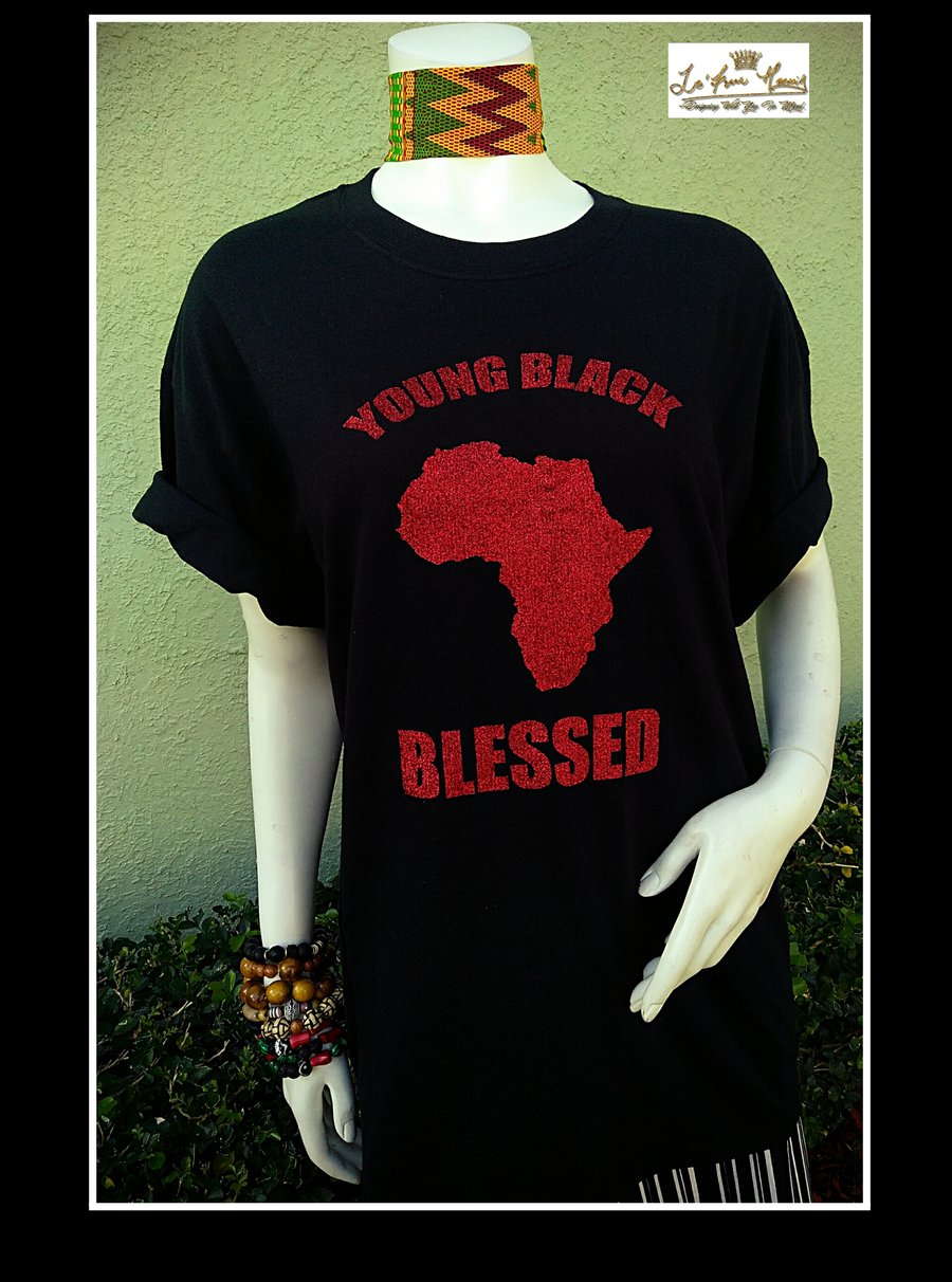 Image of Young, Black & Blessed African Continent Cotton Tee