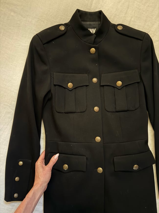 original 1980s DKNY wool black military napoleon coat jacket 