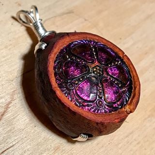 Image of Purple Czech Glass Button Avocado Stone Pendant 01