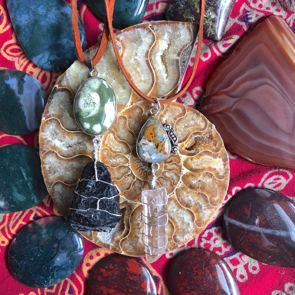 Image of "Grounded in Self-Love, Wholeness & Wisdom" Rainforest Jasper & Black Tourmaline Necklace