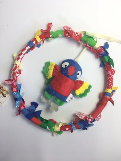 Image of Rainbow Lorikeet Birdie Ring Window Mobile REDS and BLUE