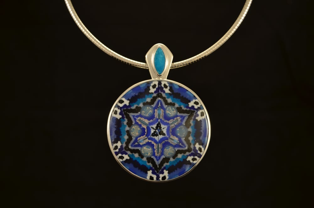 Image of Pendant with @ianchadwickglass, gem silica, and welo opal