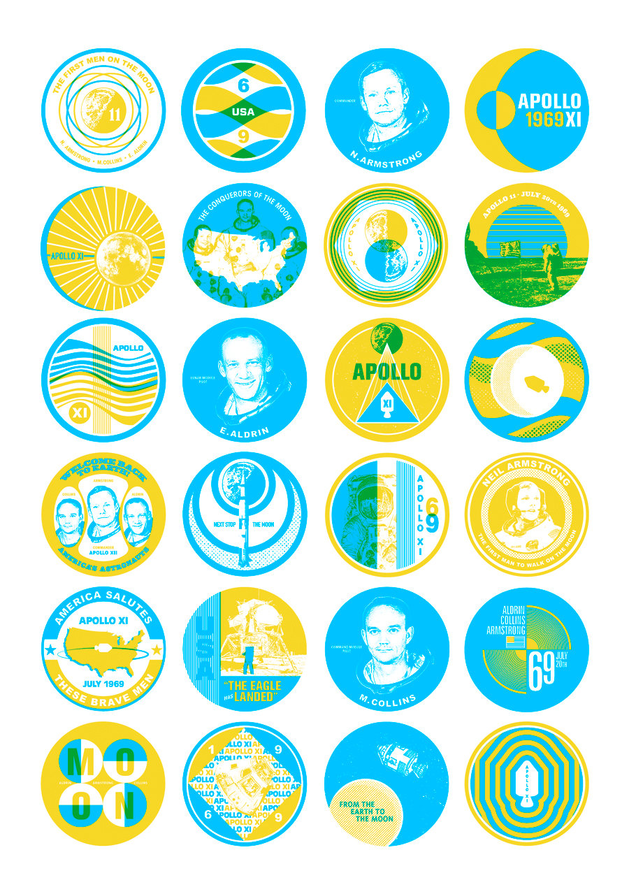 Image of SPACE BADGES-CYAN AND YELLOW
