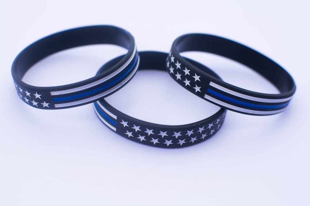 Image of (3) Blue Line Flag Silicone Bracelets