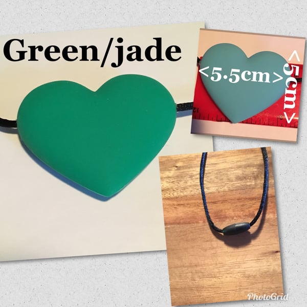 Image of Green HEART chewable necklace  with safety clasp