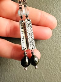 Image 2 of Shakespeare quote charm earrings with topaz and tourmaline