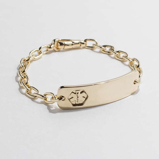 Image of WINNOW Solid 14k Gold Engraved Medical ID Bracelet