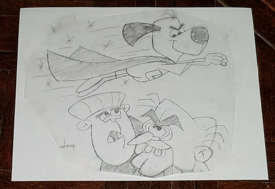 Image of UNDERDOG, SIMON BARSINISTER, and CAD LACKEY 8.5x11 PENCIL SKETCH