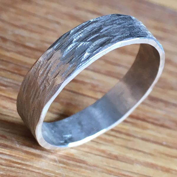 Image of Sterling Silver Bark Patterned band Ring