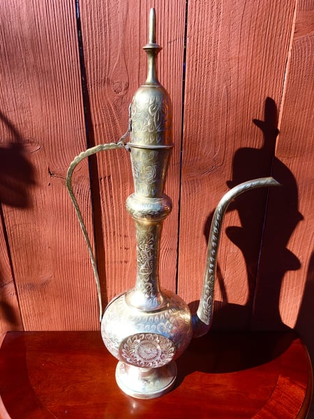 Image of Tall Vintage Brass Kettle
