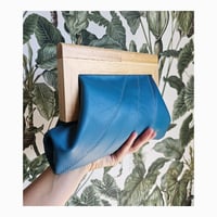 Image 1 of Teal Leather & Timber Clutch  