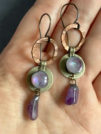 Image 3 of Opal resin earrings with amethyst