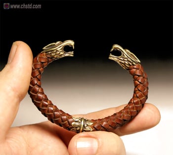 Image of Leather Torc Bracelet / Wolfs / Brown