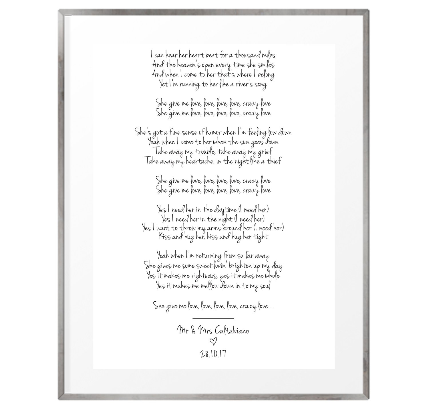 Image of Wedding song lyrics personalised print