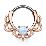 Image of Rose Gold Opal Stone Filigree Lacey Septum Clicker 1.2mm 16g
