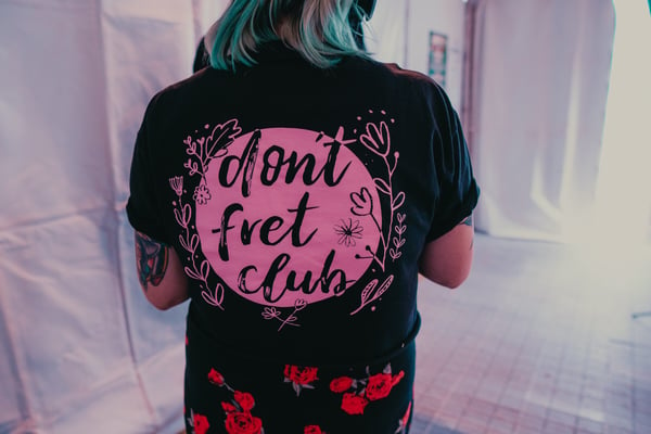 Image of Don’t Fret Club T-shirt (Pink logo on black)