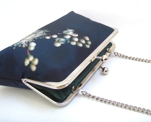 Image of Meadowsweet flower, silk clutch bag with optional chain handle