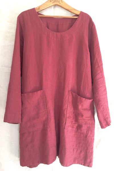 Image of long sleeve linen dress with pockets