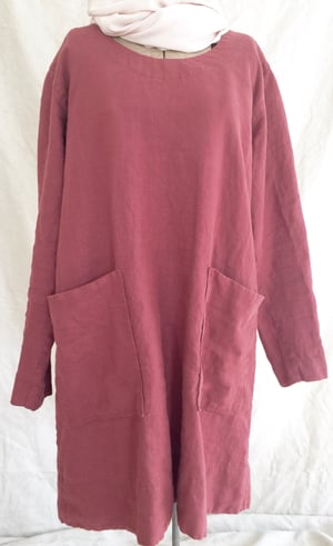Image of long sleeve linen dress with pockets