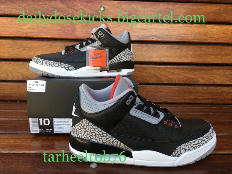 Image of Air Jordan Retro 3 Black Cement SZ 10 Men