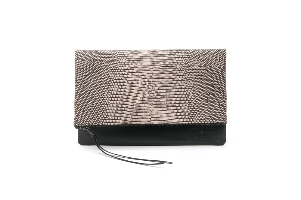 Image of Pink/Black Reptile Print with Black Leather Clutch