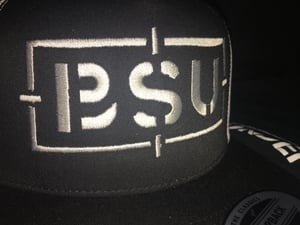 Image of BSU Resistance EMB Hat Black/White 5 panel mesh snapback hat