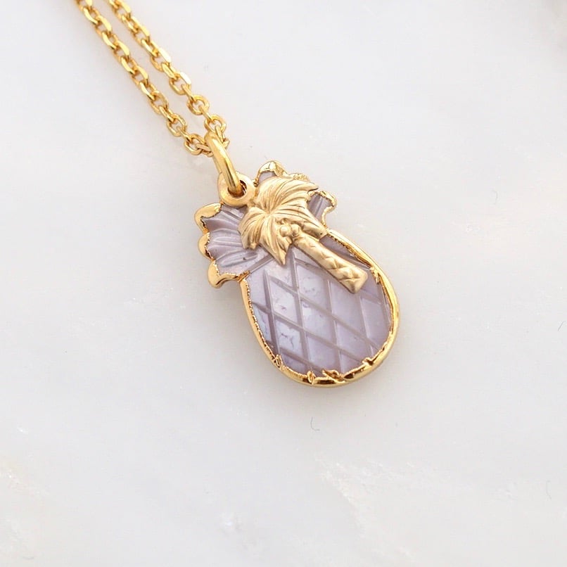 Image of Pineapple and palmtree pendant on gold plated chain