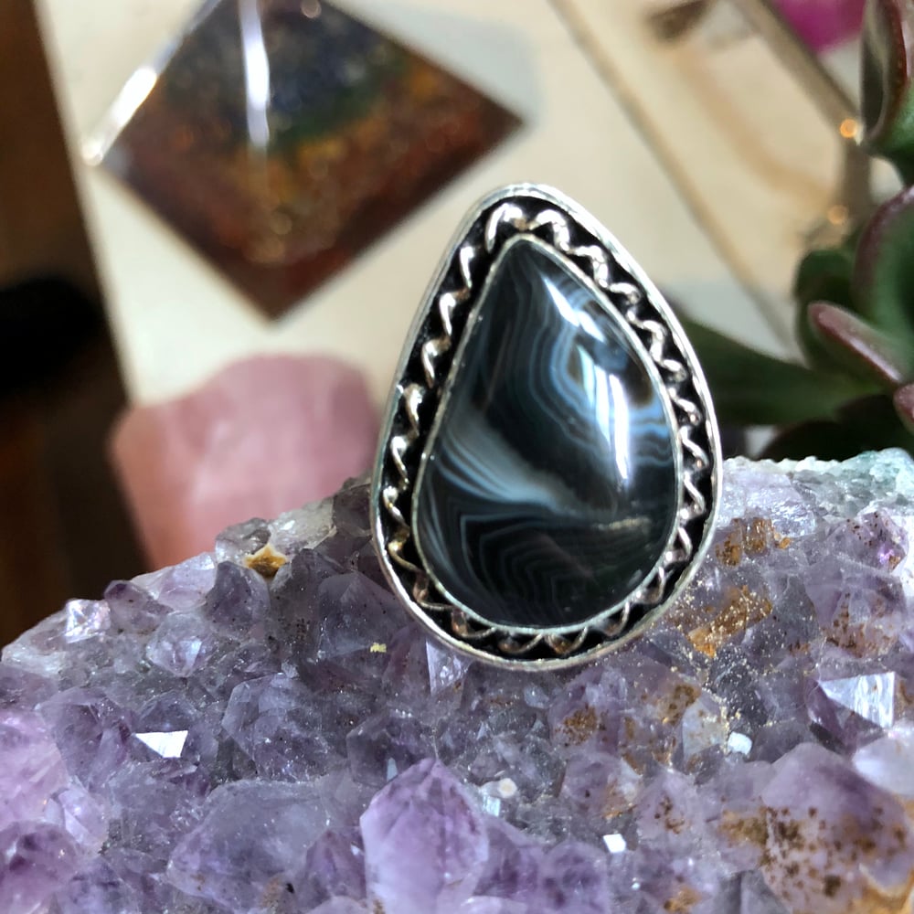 Image of "Cleo" Banded Agate Sterling Silver Ring (8.75-9.25)