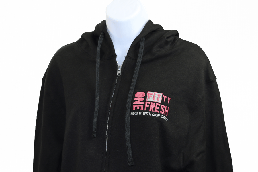 Image of One Fitty Fresh women's black zip up hoodie