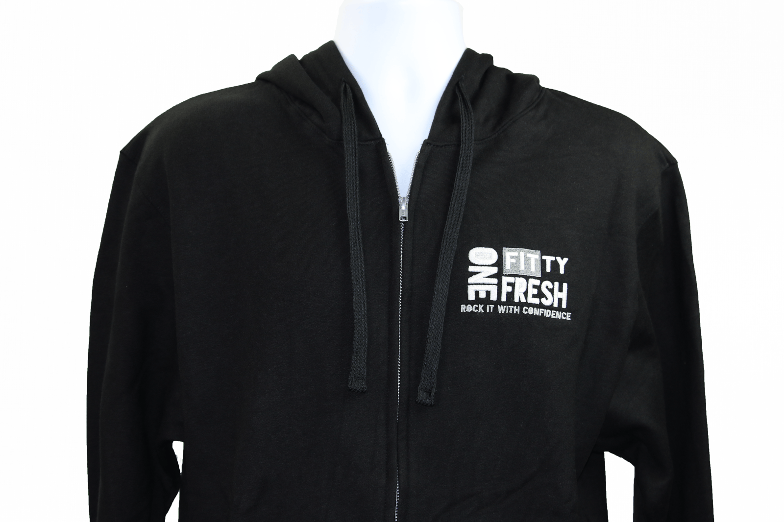 black zip up hoodie