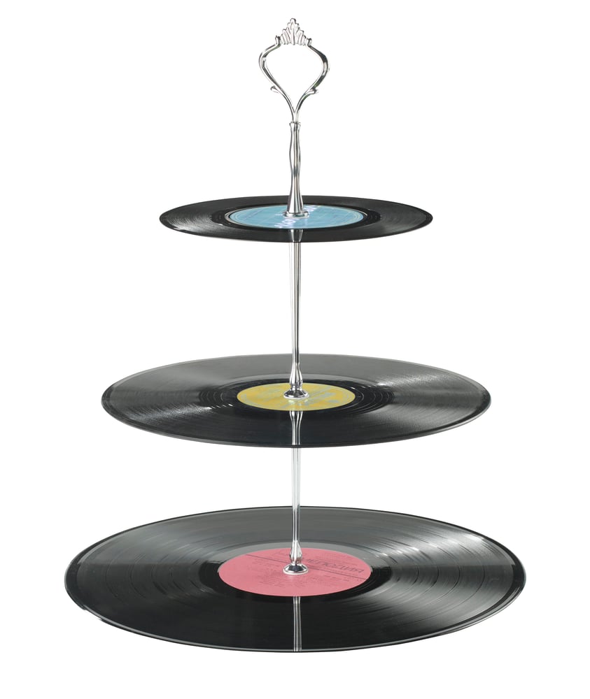 Image of 3-tier vinyl record cake plate