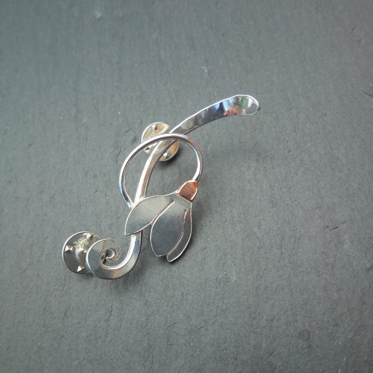 Snowdrop & Leaf Lapel Tack - Large Image 3