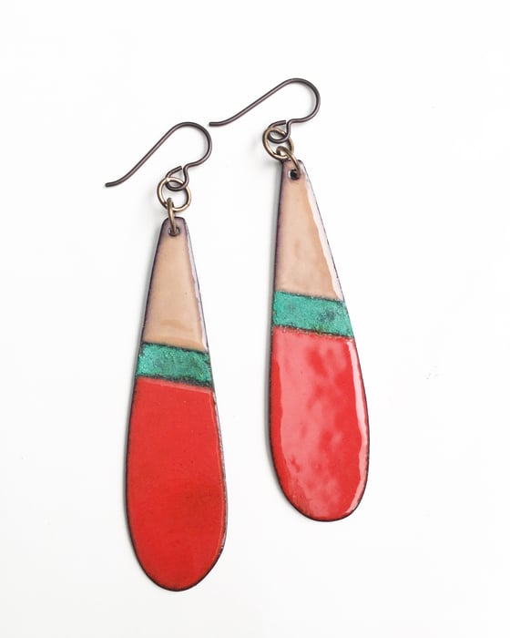 Image of Red and Patina Enamel Earrings