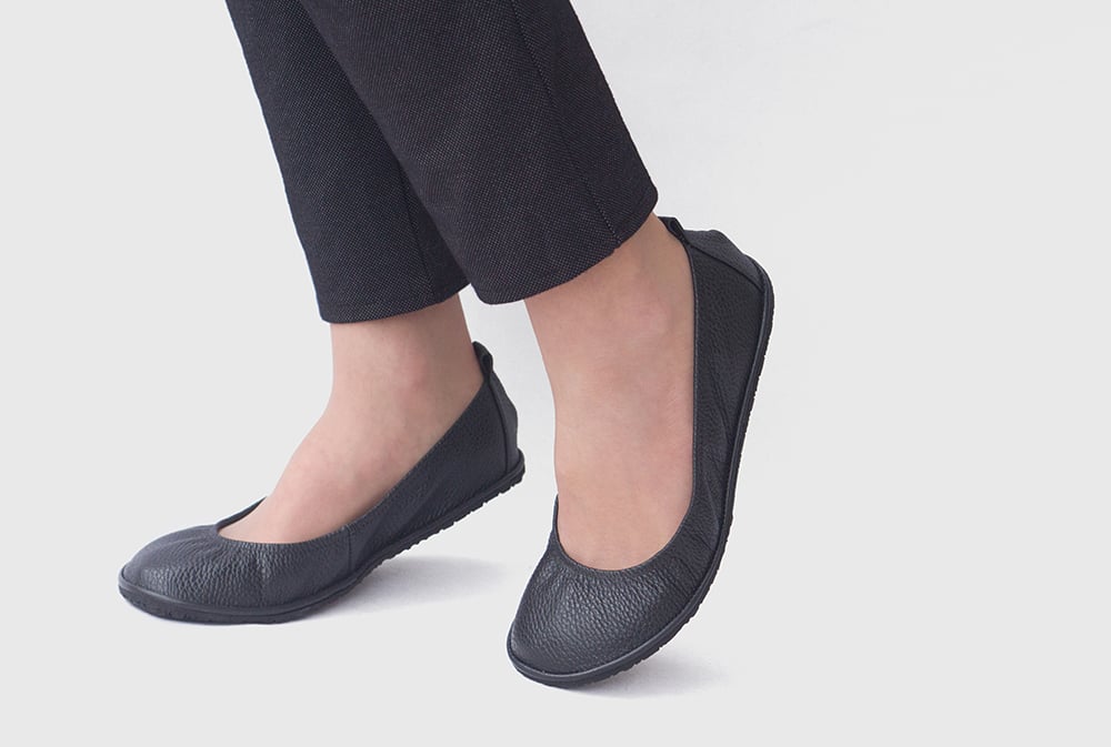 Eko ballet flats in Pebbled Black | The Drifter Leather handmade shoes