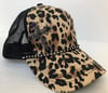 Leopard Trucker Hat with a Black Crystal Cross